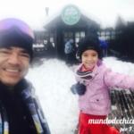 Chico da Naiade e sua filha Sofia Medina no Parque Piedras Blancas em Bariloche em 2018