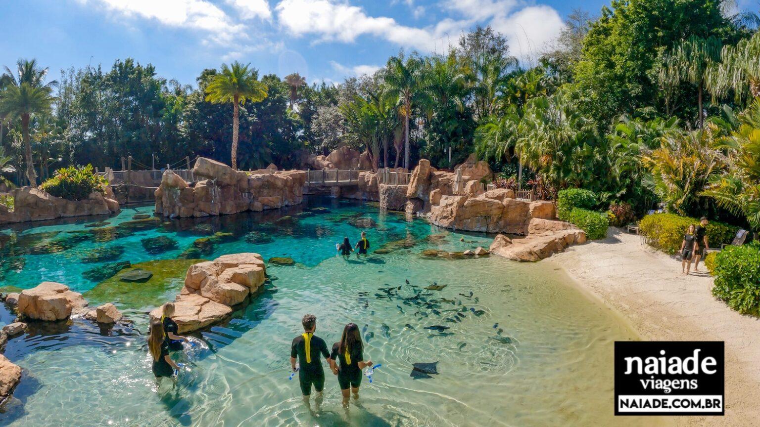 Praia e ambiente tropical do Discovery Cove Orlando