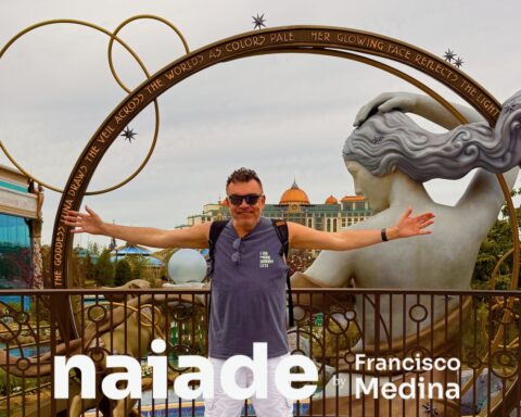 Chico da Naiade nos Jardins do Celestial Park Epic Universe em 2025
