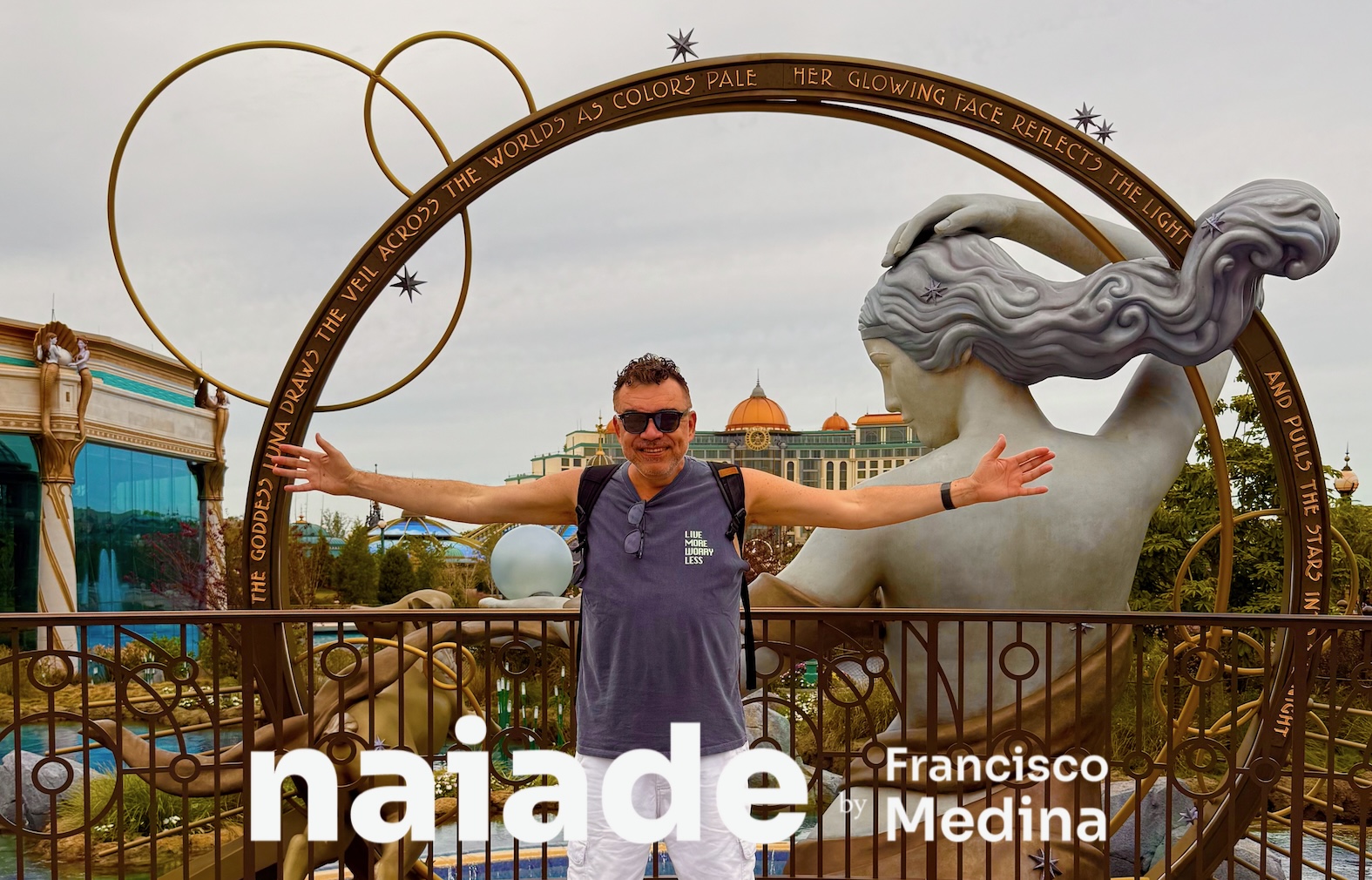 Chico da Naiade nos Jardins do Celestial Park Epic Universe em 2025
