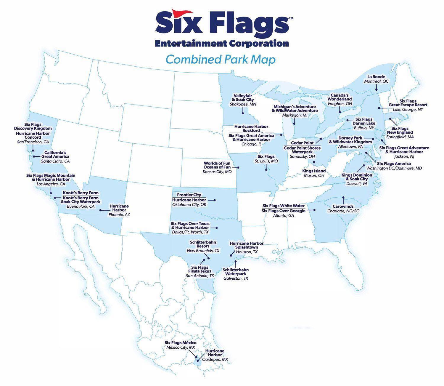 Mapa Six Flags Estados Unidos by Naiade OF